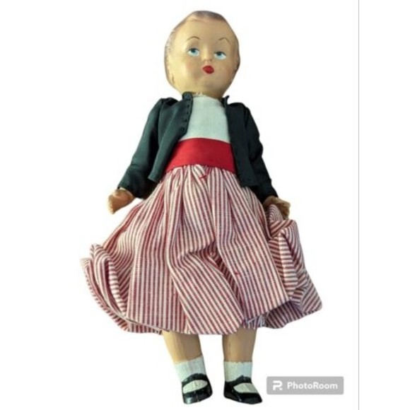 Vintage Celluloid Baby Doll 8" Jointed Painted Eyes Red White Blue Ruby Lips - Picture 1 of 5